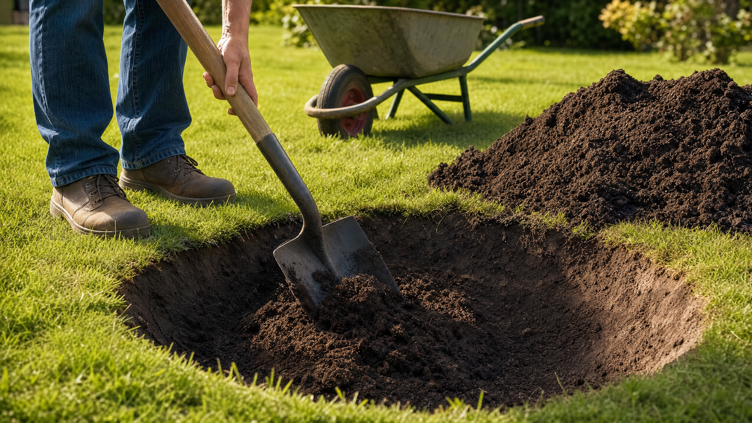 Digging the rain garden basin